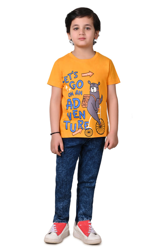 Beblakids Casual Yellow Printed Tee Boys Half Sleeve T-Shirt