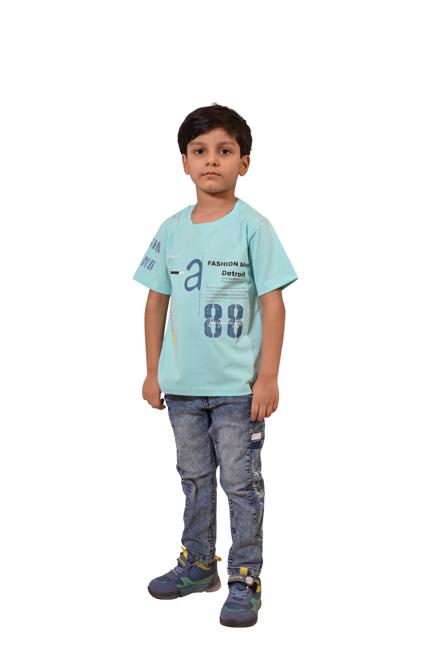 Hazy Blue Printed Casual Boys Regular Fit T-Shirt with Half Sleeves