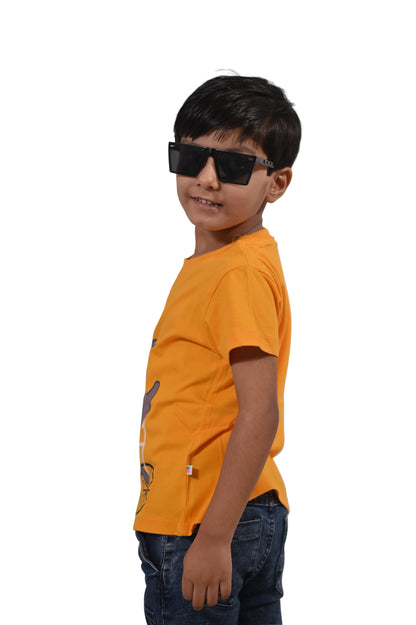 Beblakids Casual Yellow Printed Tee Boys Half Sleeve T-Shirt