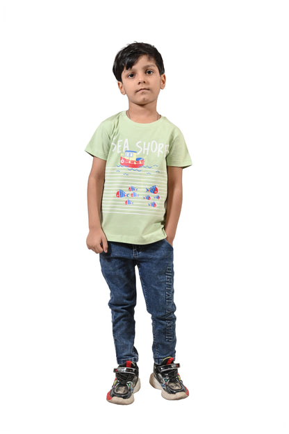 Neo Mint Printed Casual Half Sleeves Boys Regular Fit T-Shirts