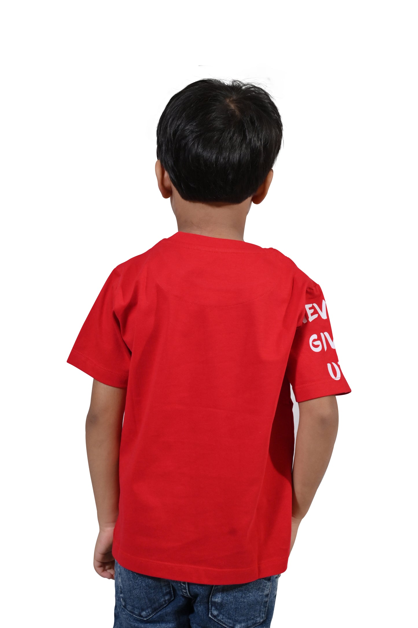 Red with White Printed Casual Half Sleeves Boys Regular fit T-Shirts