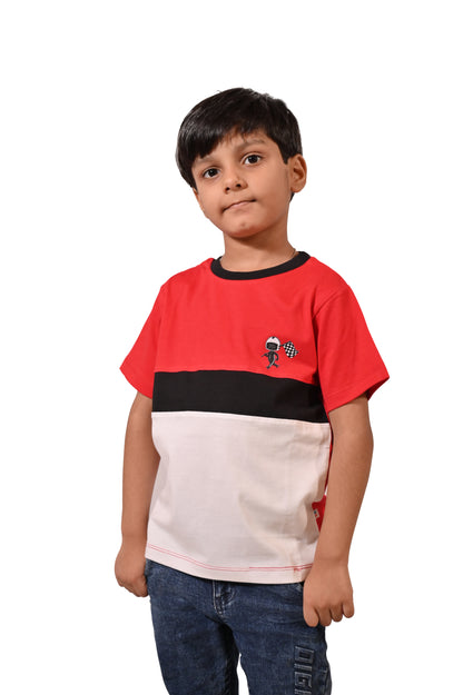 Red Black & White Printed Boys Casual Half Sleeves Regular T-Shirt