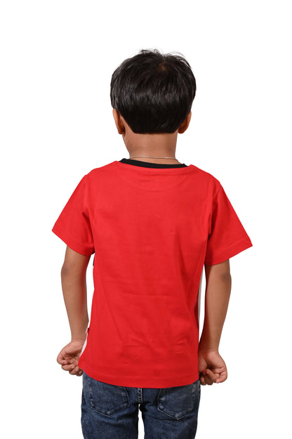 Red Black & White Printed Boys Casual Half Sleeves Regular T-Shirt