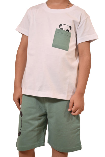 Classic White and Sea Green Boys' Co-Ord Set - Regular Fit Style