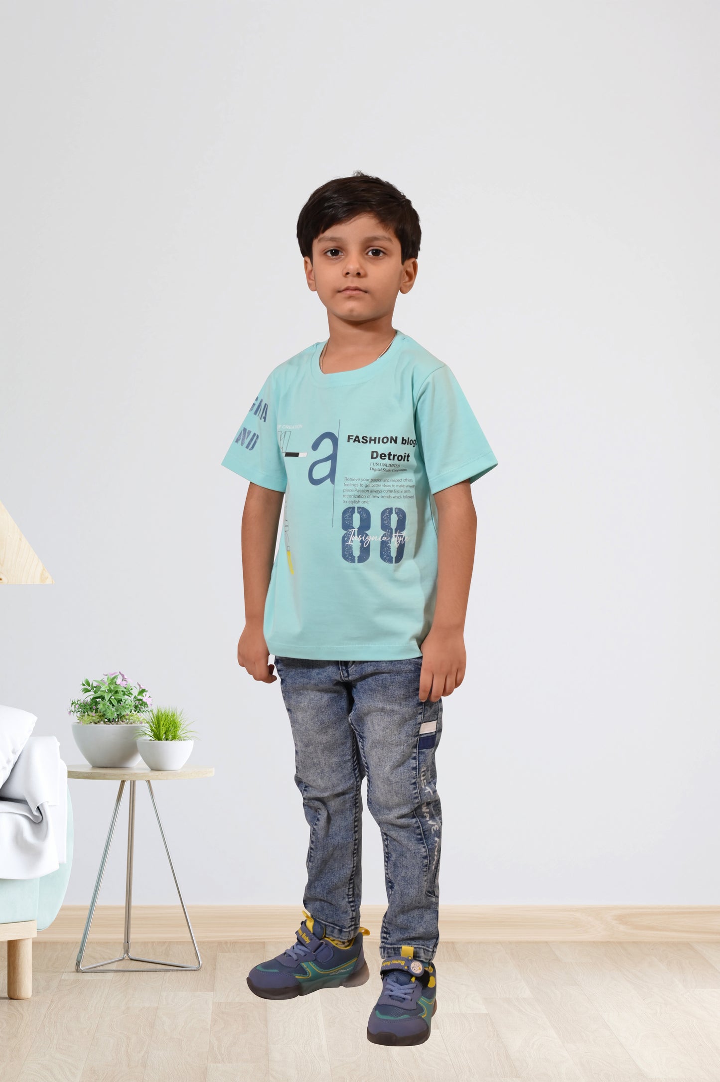 Hazy Blue Printed Casual Boys Regular Fit T-Shirt with Half Sleeves