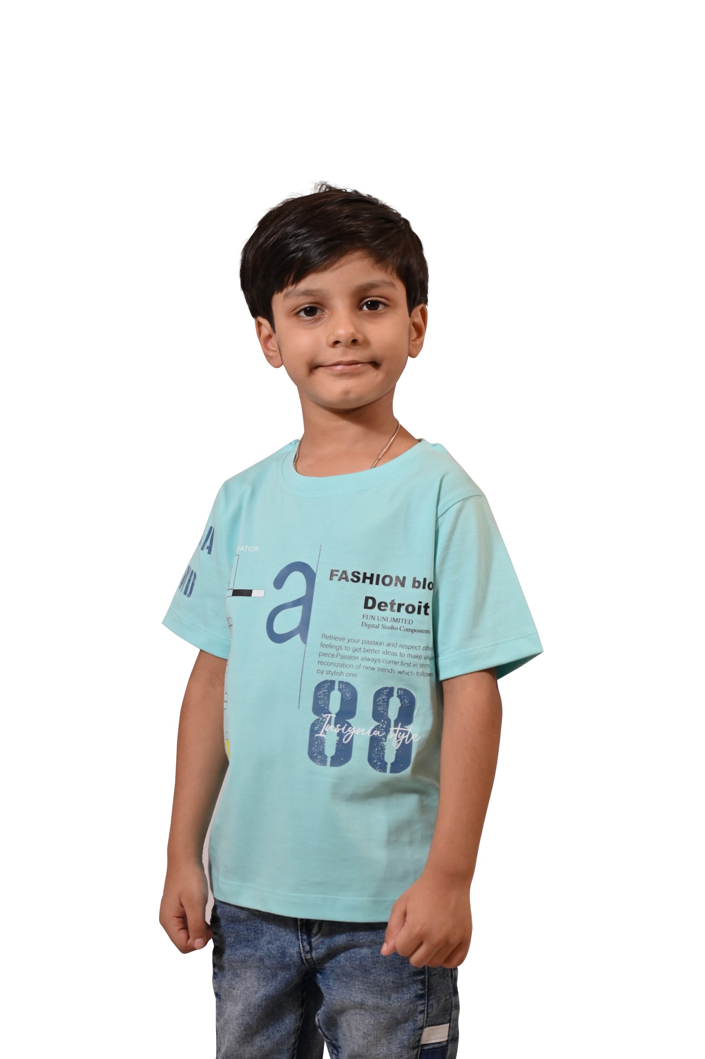 Hazy Blue Printed Casual Boys Regular Fit T-Shirt with Half Sleeves