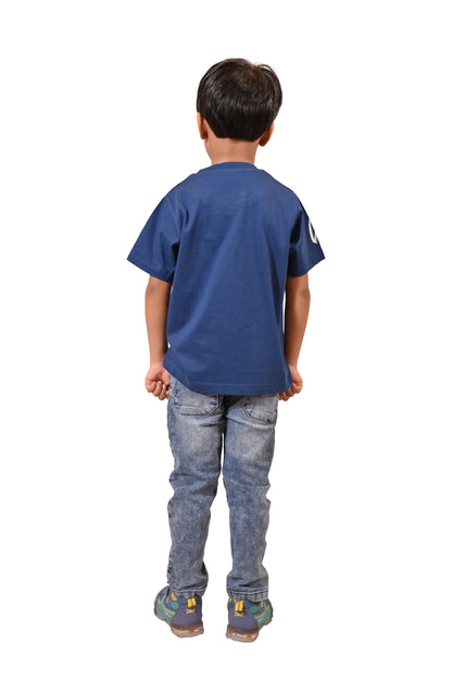 Royal Blue Printed Casual Half Sleeves Boys Regular Fit T-Shirts