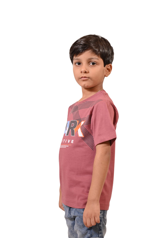 Couleur Pink Printed Casual Half Sleeves Boys Regular Fit T-Shirts