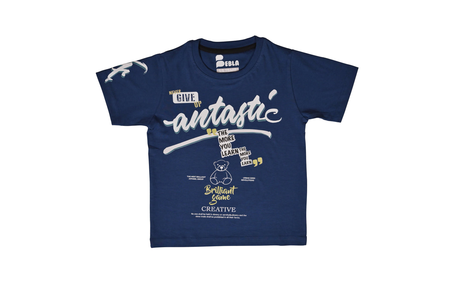 Royal Blue Printed Casual Half Sleeves Boys Regular Fit T-Shirts