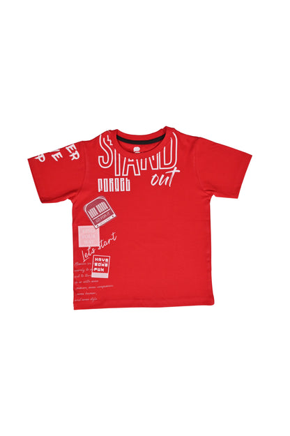 Red with White Printed Casual Half Sleeves Boys Regular fit T-Shirts