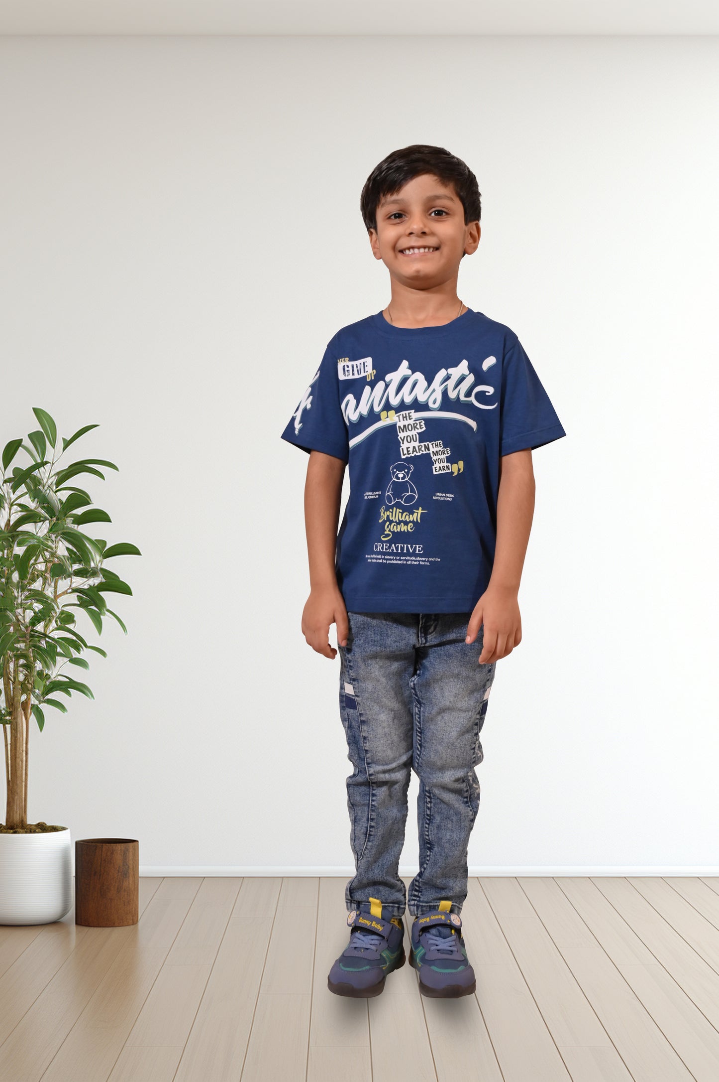 Royal Blue Printed Casual Half Sleeves Boys Regular Fit T-Shirts