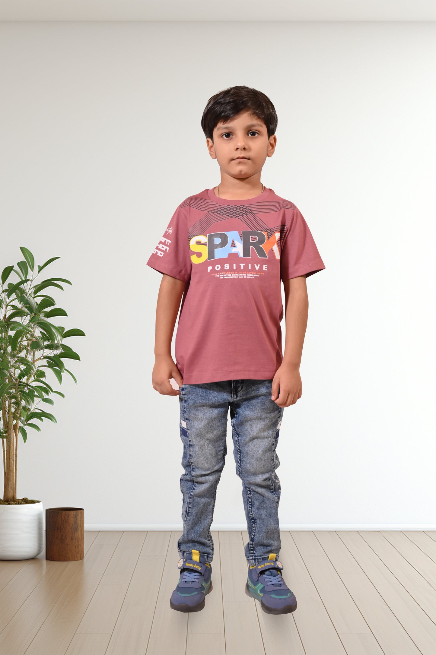 Couleur Pink Printed Casual Half Sleeves Boys Regular Fit T-Shirts