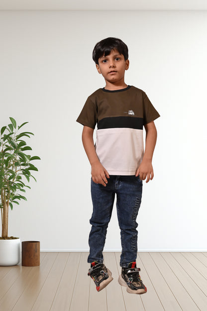 Warm Grey & White Casual Tee Boys Printed T-Shirt