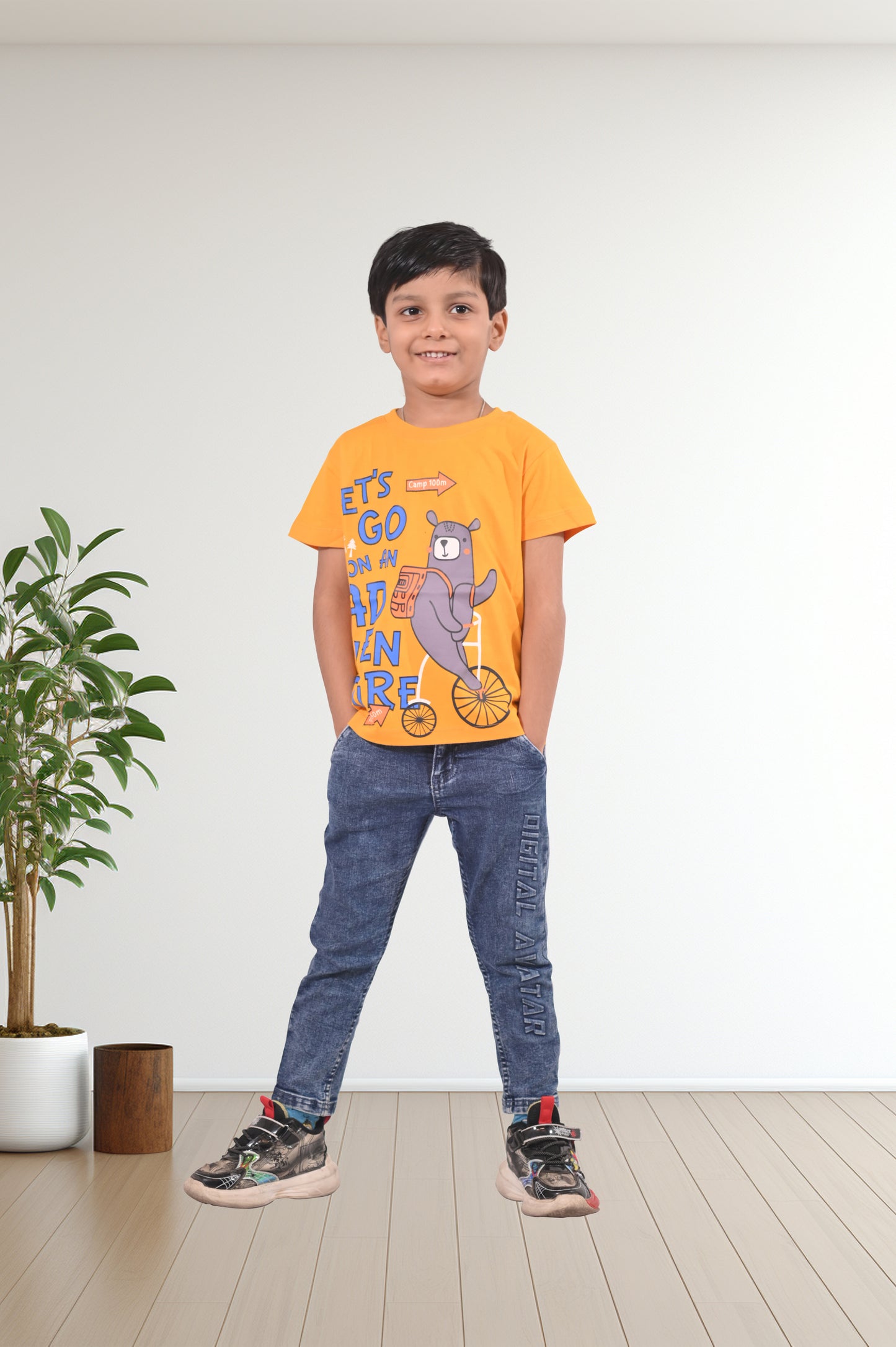 Beblakids Casual Yellow Printed Tee Boys Half Sleeve T-Shirt