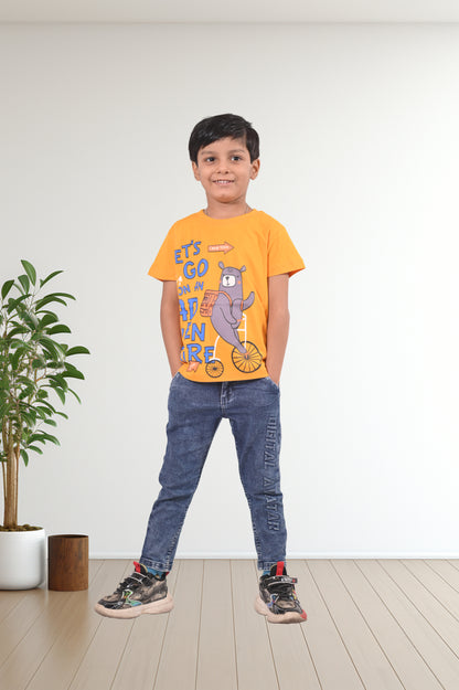 Beblakids Casual Yellow Printed Tee Boys Half Sleeve T-Shirt