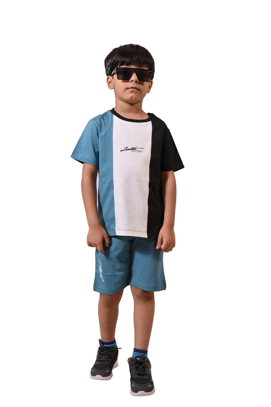 Blue and Green Mix Boys Regular Co-Ord Set